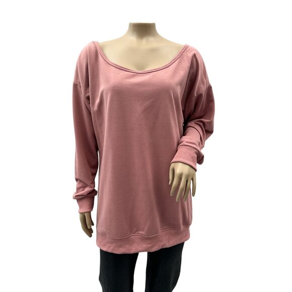 Slouchy Shoulder Long-Sleeve Pink Loose Fit Pullover Tunic Sweatshirt Women M‎ - Picture 1 of 9